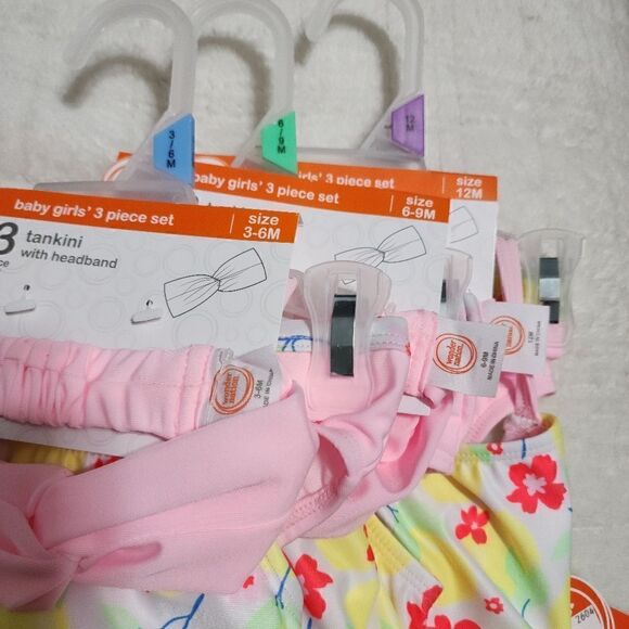 NWT Wonder Nation Baby Girl Swim Tankini Swim Set and Headband, 3-Piece - Picture 4 of 5